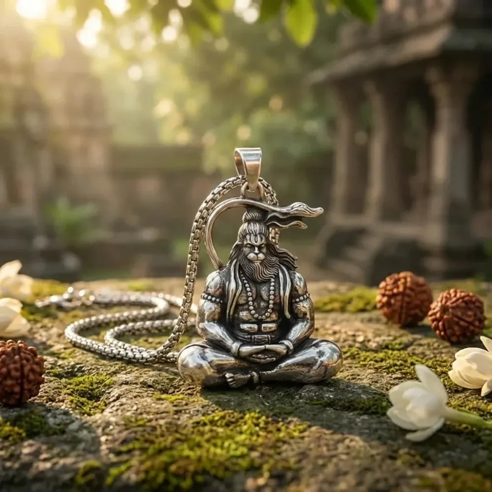 Hanuman silver locket with chain