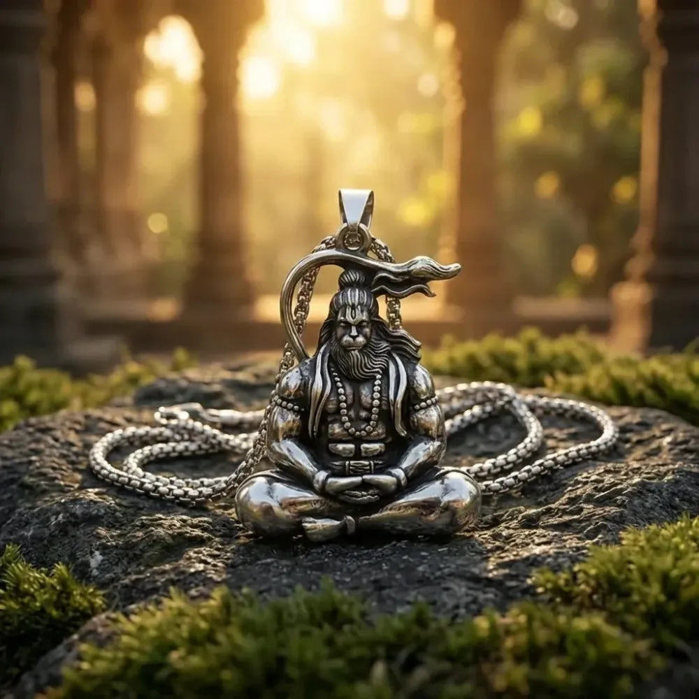 Hanuman silver locket with chain