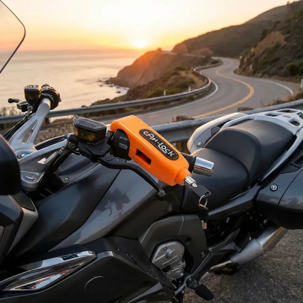Heavy-duty motorcycle brake lock - automotive