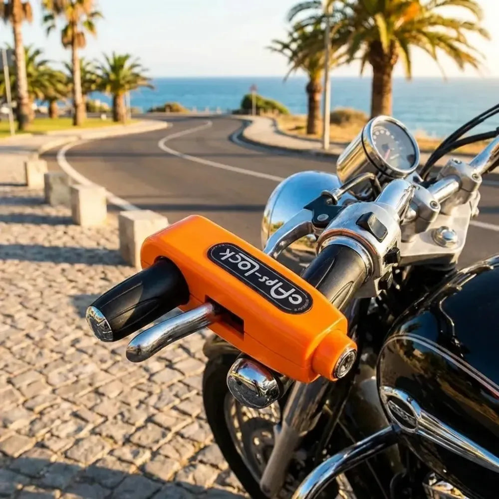 Heavy-duty motorcycle brake lock - automotive