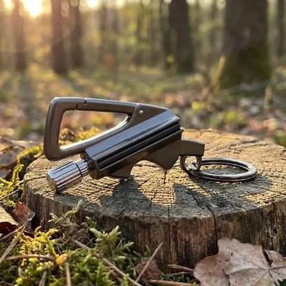 Keychain bottle opener and matchstick fire