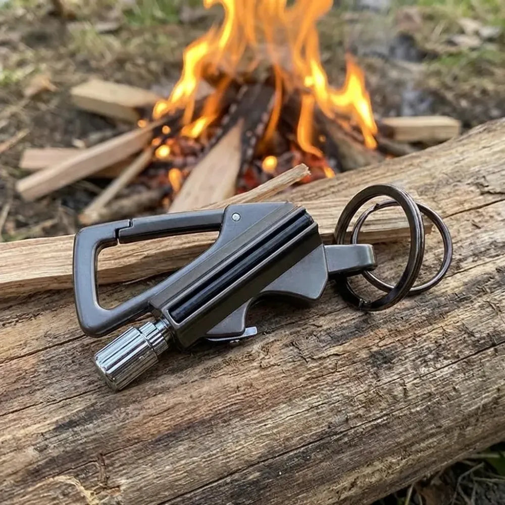Keychain bottle opener and matchstick fire
