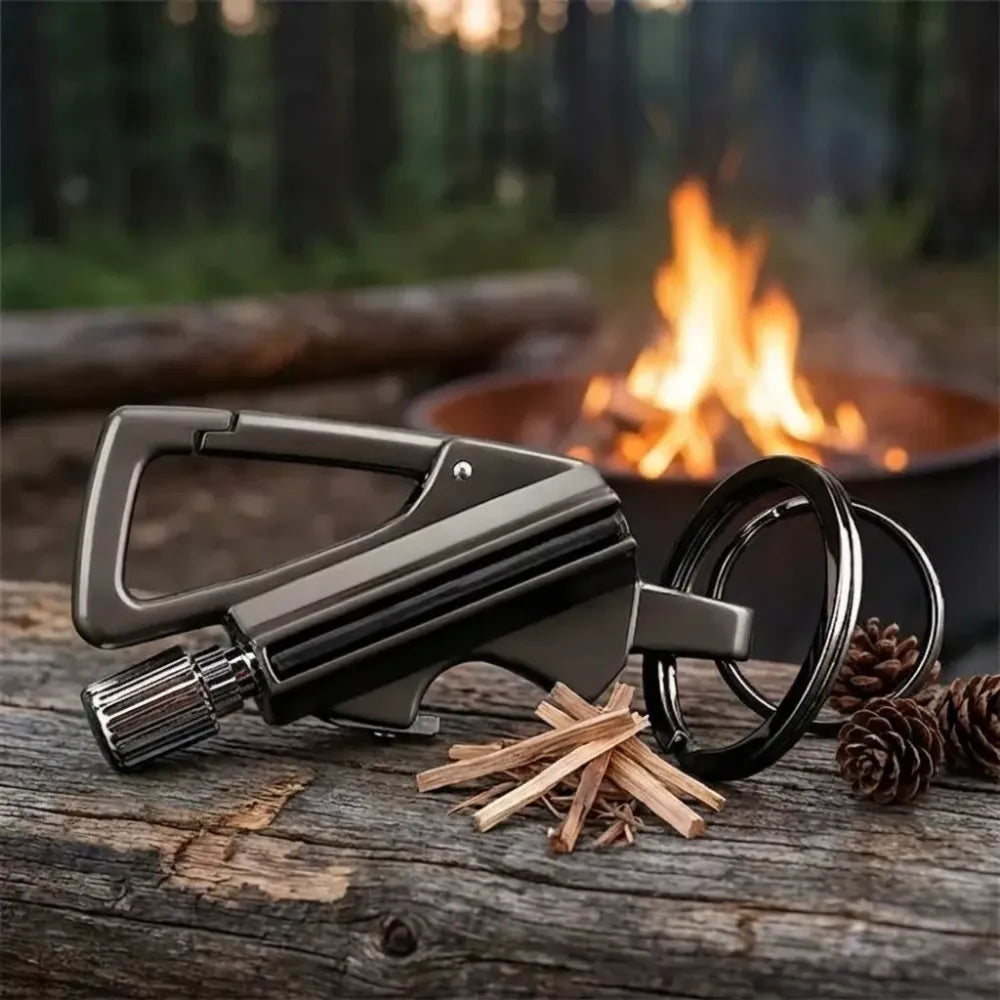 Keychain bottle opener and matchstick fire