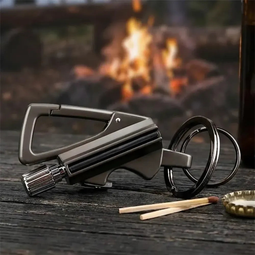 Keychain bottle opener and matchstick fire