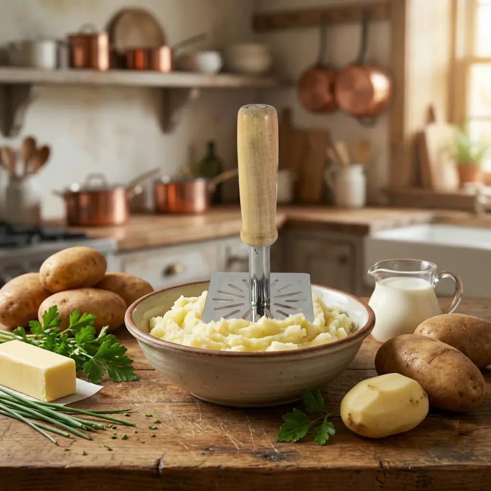 Kitchen tools wooden handle square stainless steel potato masher (1 pc) - home &