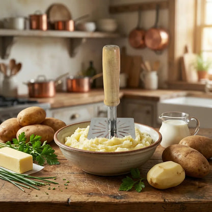 Kitchen tools wooden handle square stainless steel potato masher (1 pc) - home &