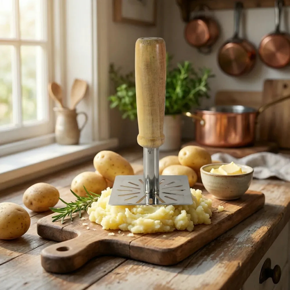 Kitchen tools wooden handle square stainless steel potato masher (1 pc) - home &