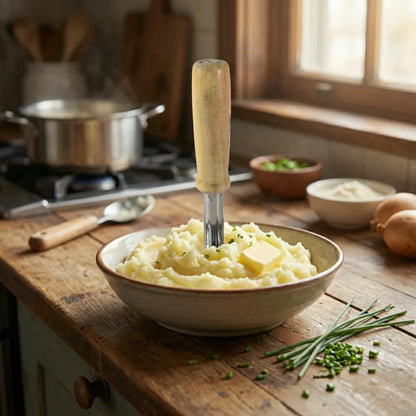 Kitchen tools wooden handle square stainless steel potato masher (1 pc) - home &