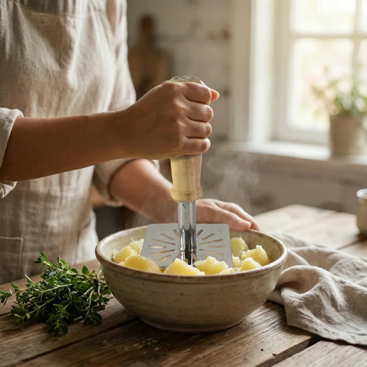 Kitchen tools wooden handle square stainless steel potato masher (1 pc) - home &