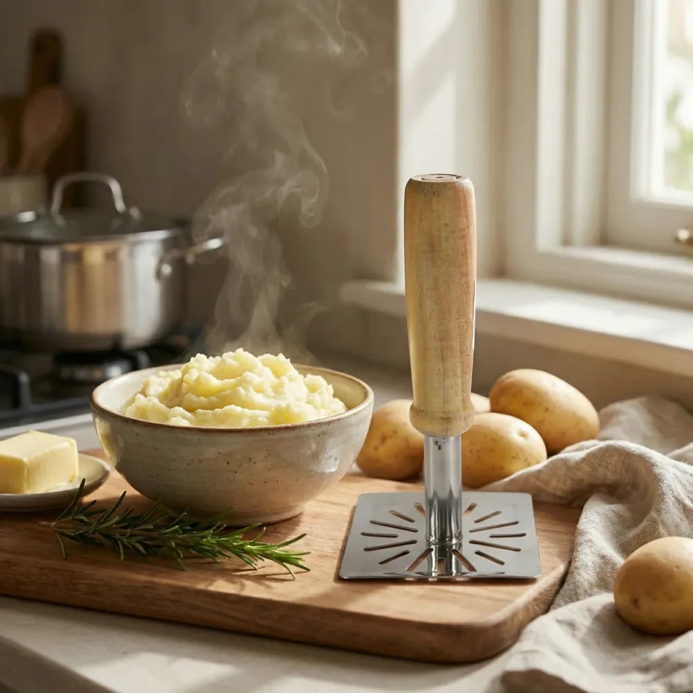 Kitchen tools wooden handle square stainless steel potato masher (1 pc) - home &