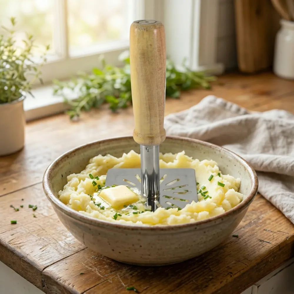 Kitchen tools wooden handle square stainless steel potato masher (1 pc) - home &