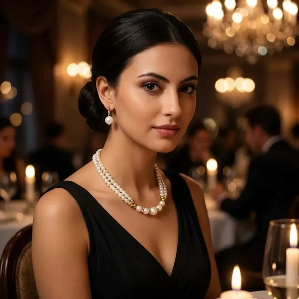 Layered pearl choker necklace set - jeweller set