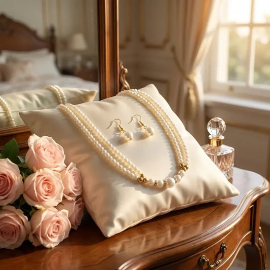 Layered pearl choker necklace set - jeweller set