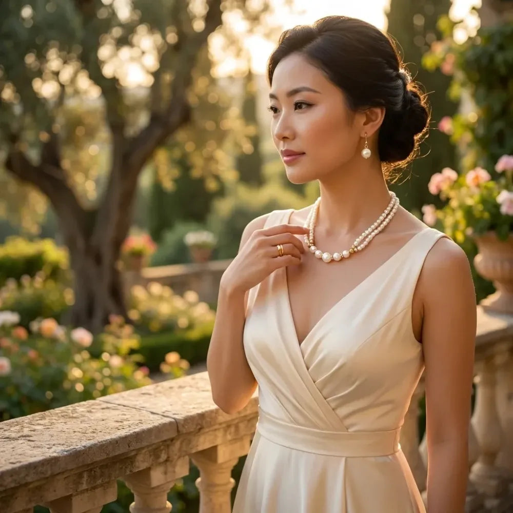 Layered pearl choker necklace set - jeweller set