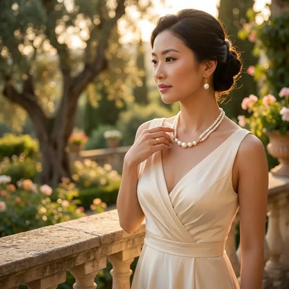 Layered pearl choker necklace set - jeweller set