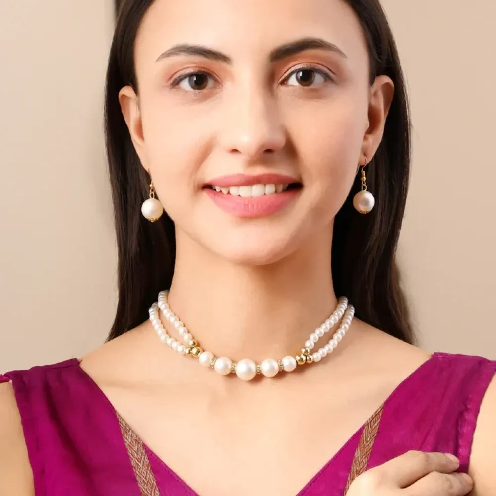 Layered pearl choker necklace set