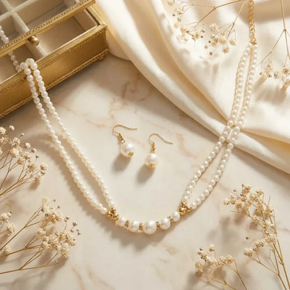 Layered pearl choker necklace set - jeweller set
