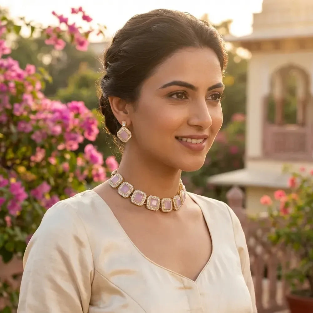 Lilac stone necklace set - jeweller set
