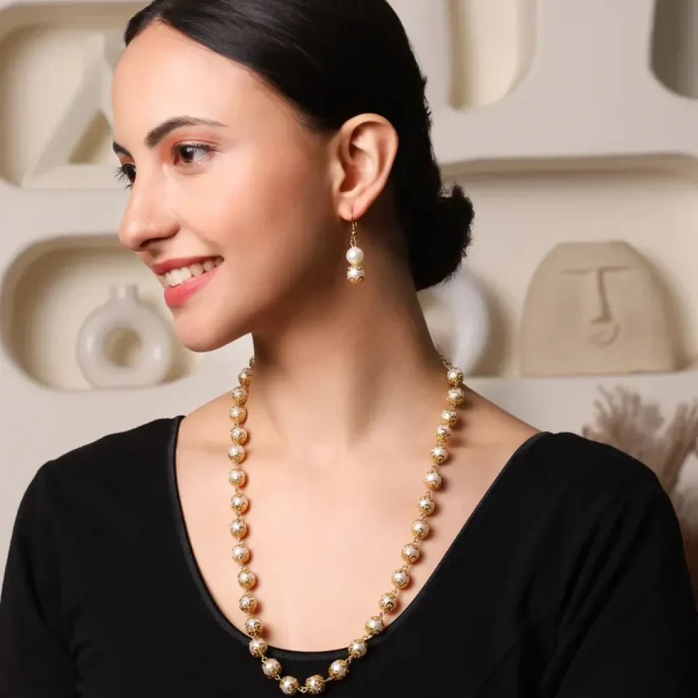 Long pearl & filigree necklace set - jeweller set