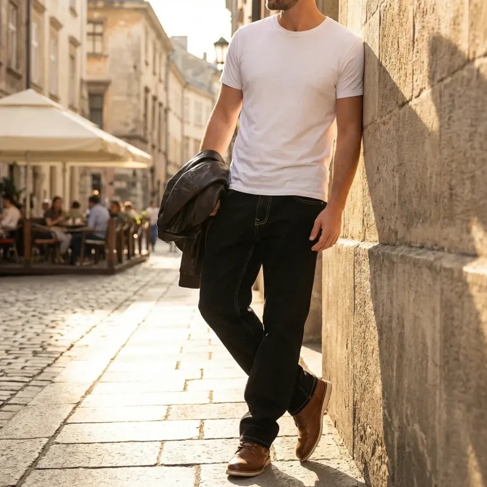 Loose fit black jeans – men
