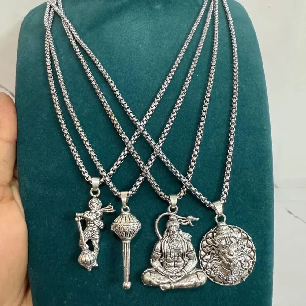 Oxidized finish hanuman pendants with chains - pack of 4