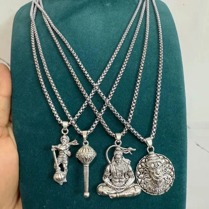Oxidized finish hanuman pendants with chains - pack of 4