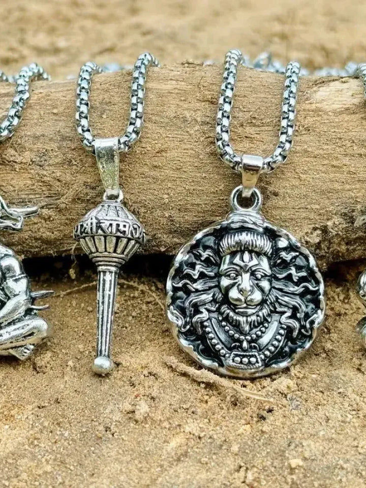Oxidized Finish Hanuman Pendants with Chains - Pack of 4
