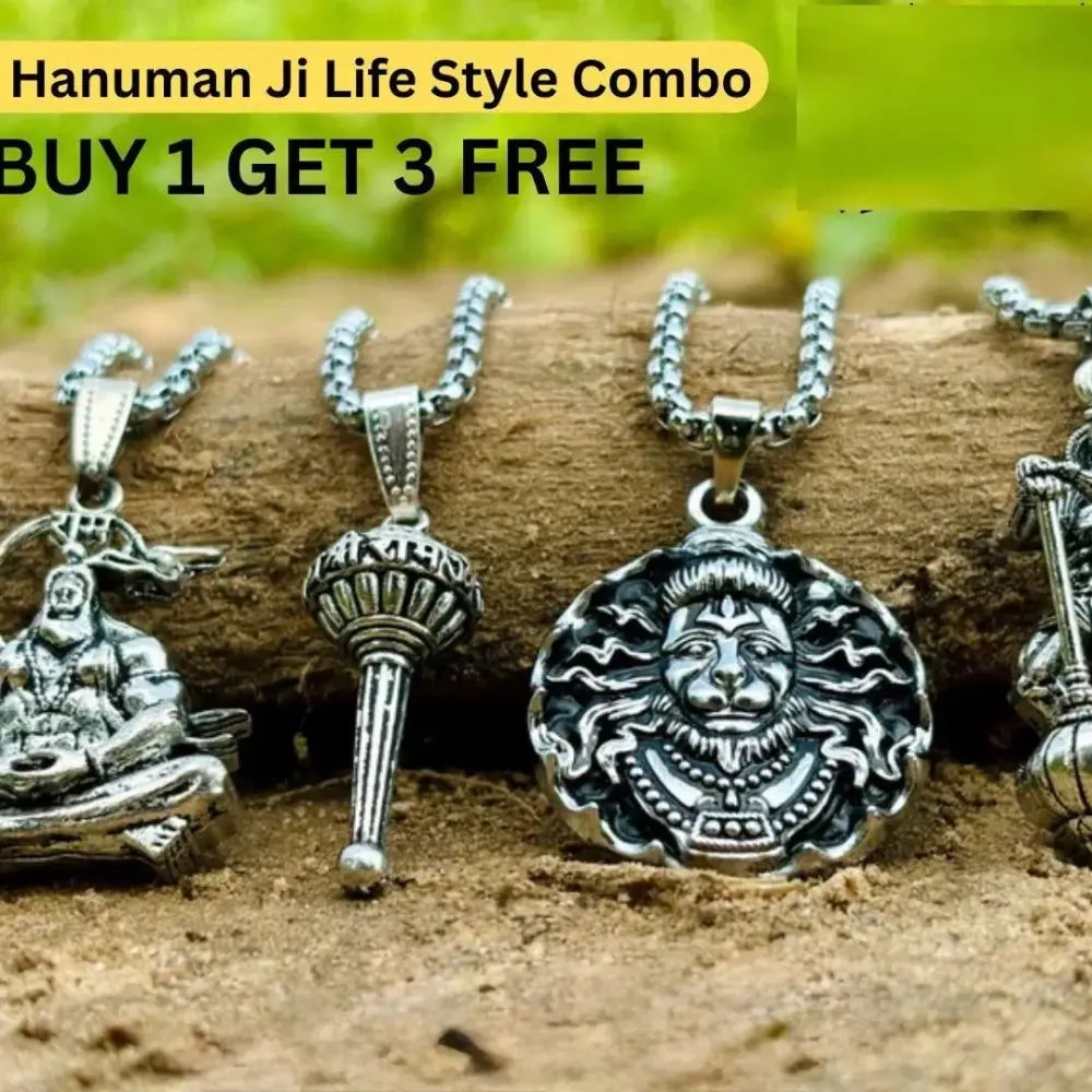 Oxidized finish hanuman pendants with chains - pack of 4