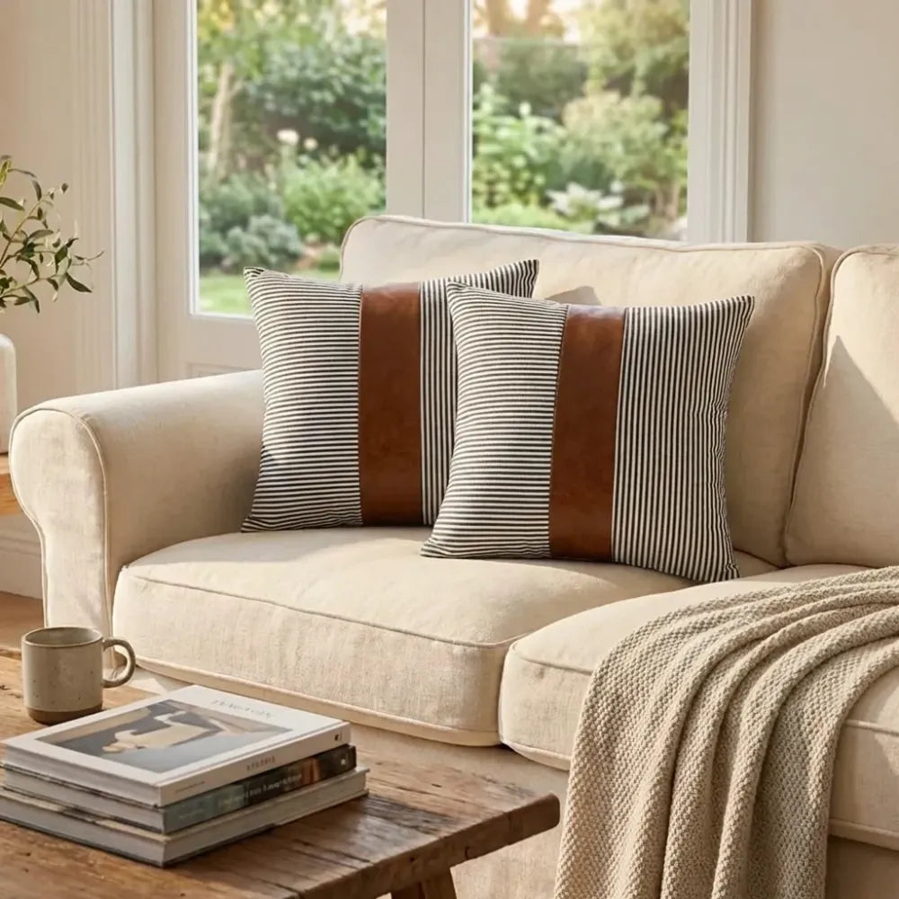 Luxury leather & cotton pillow covers - home improvement