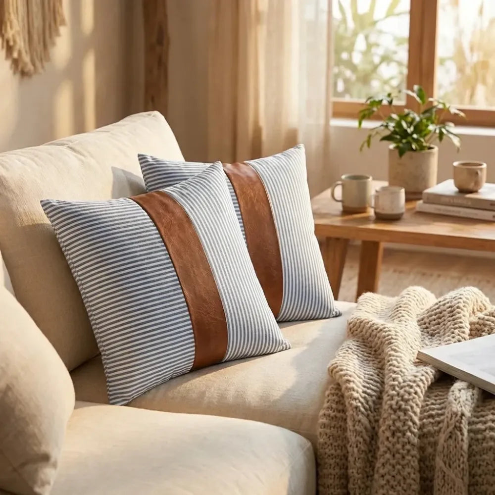 Luxury leather & cotton pillow covers - home improvement