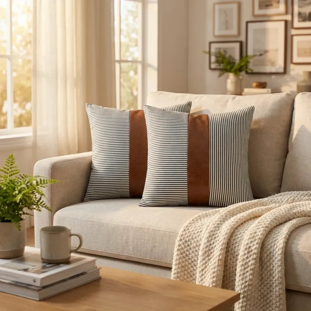 Luxury leather & cotton pillow covers - home improvement