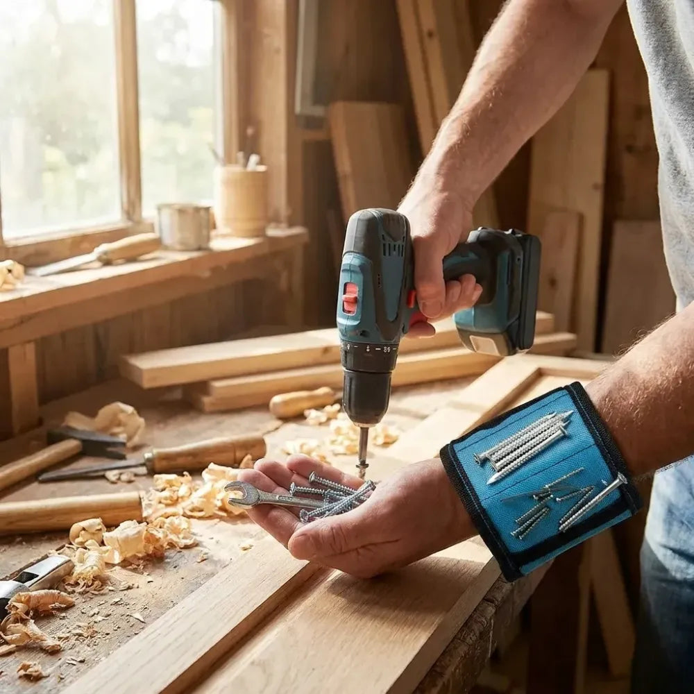 Magnetic wrist band for holding small metal accessories & tools