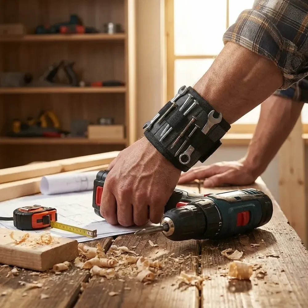 Magnetic wrist band for holding small metal accessories & tools
