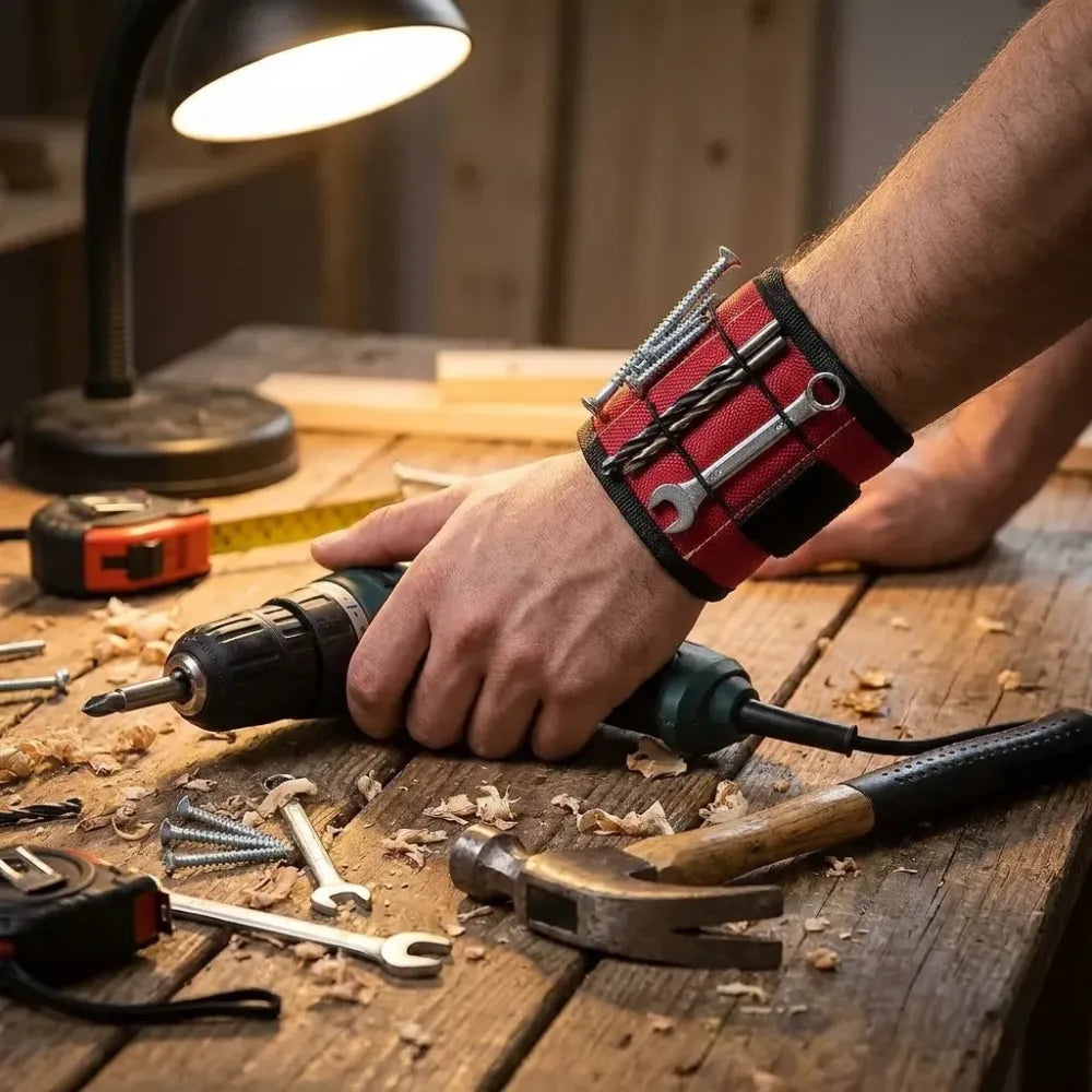 Magnetic wrist band for holding small metal accessories & tools