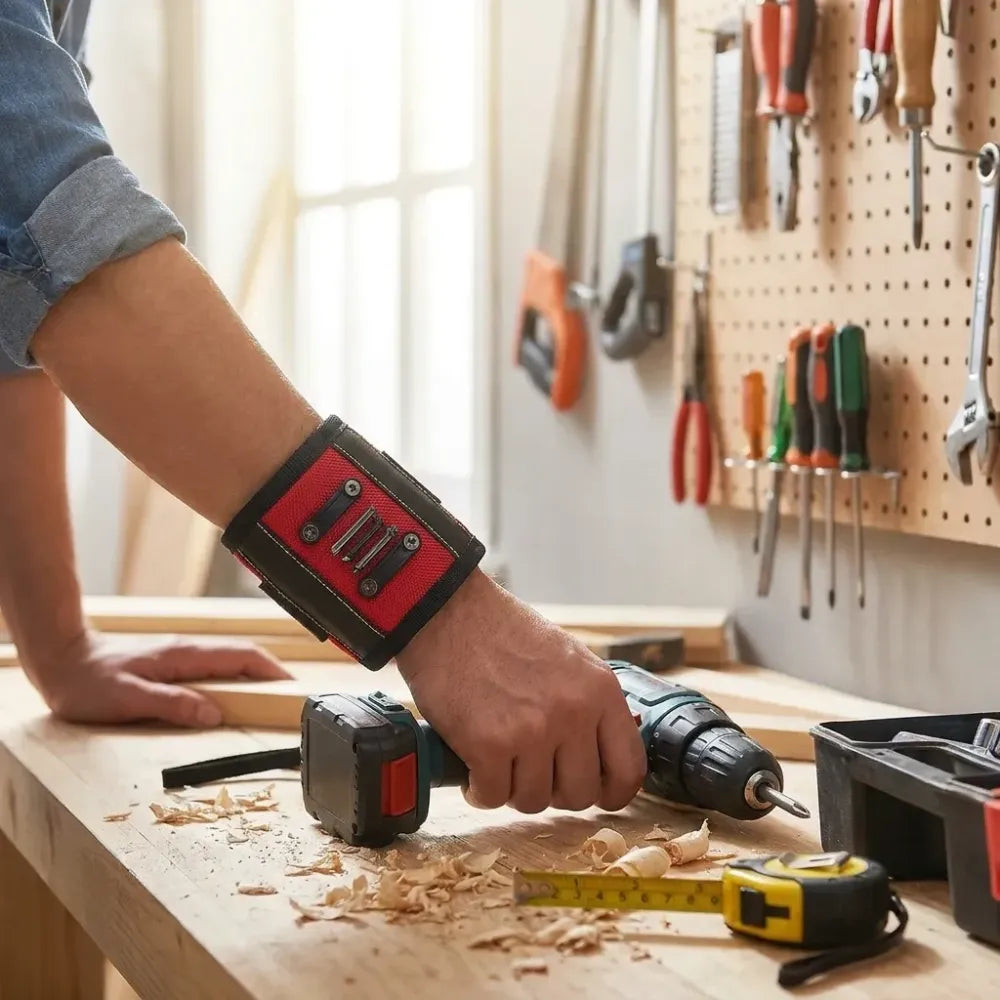 Magnetic wrist band for holding small metal accessories & tools
