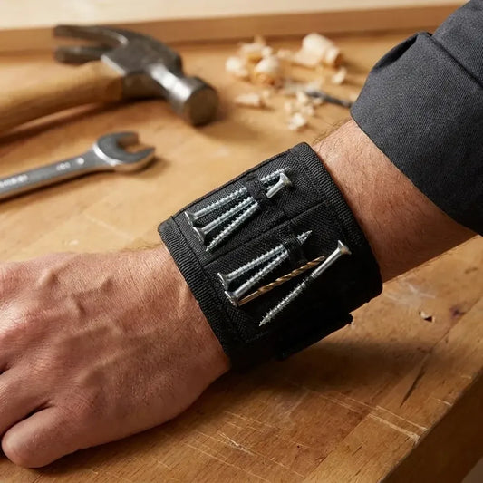 Magnetic wrist band for holding small metal accessories & tools