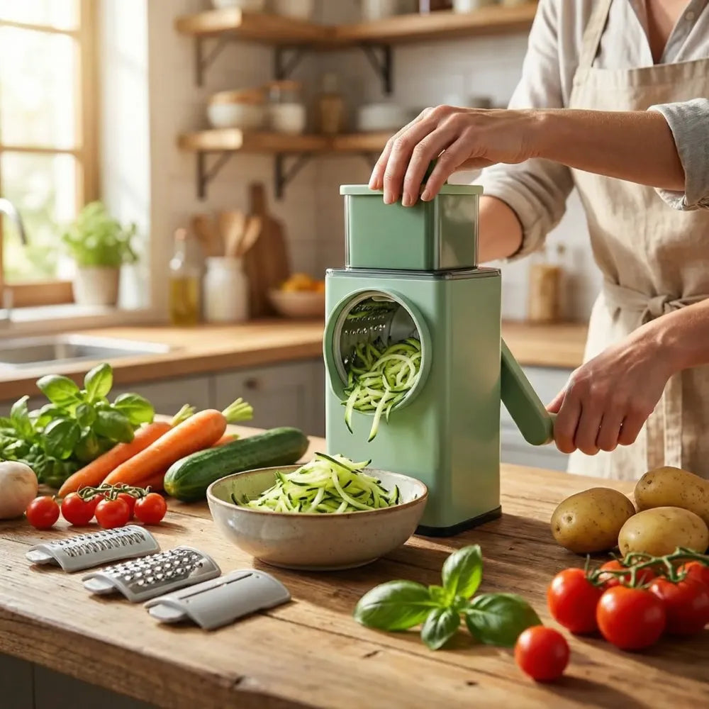 Manual rotary vegetable grater