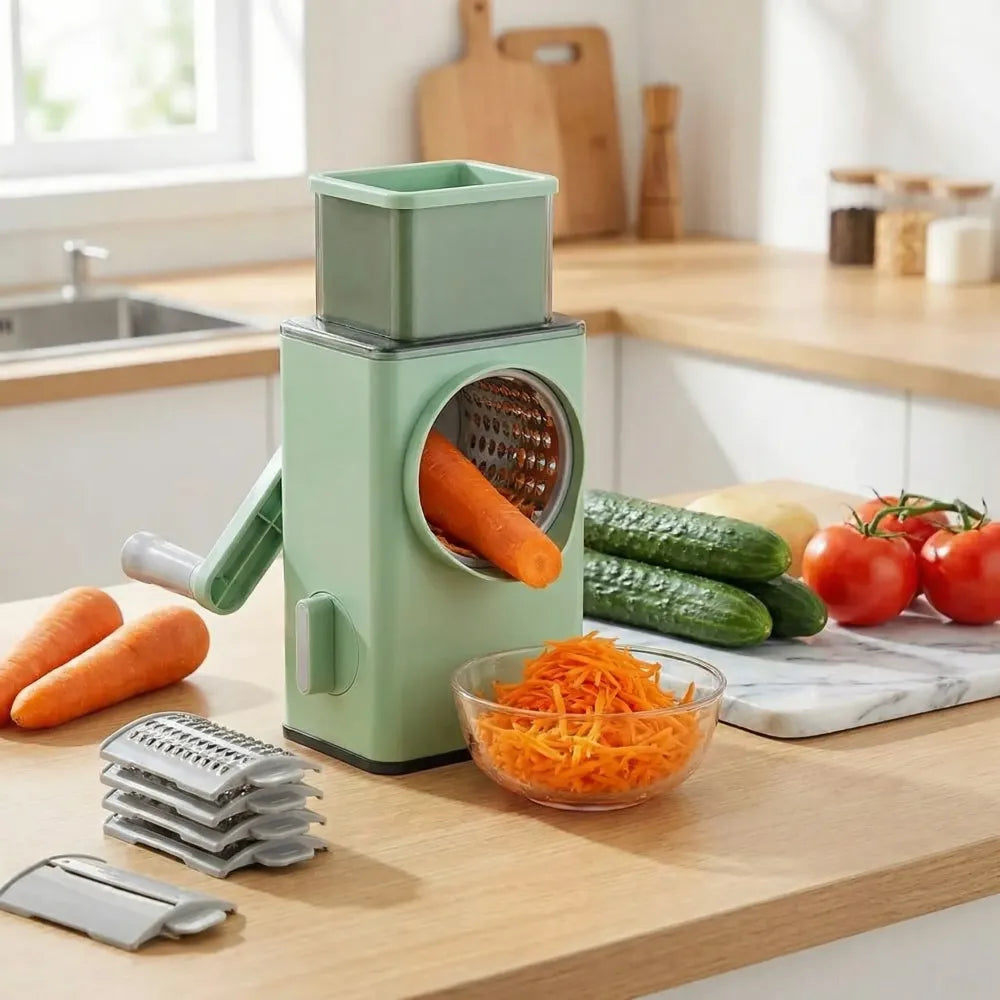 Manual rotary vegetable grater