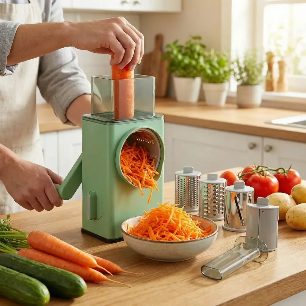 Manual rotary vegetable grater