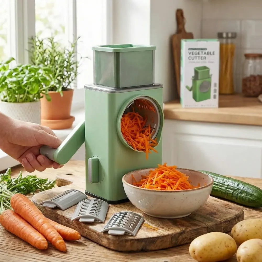 Manual rotary vegetable grater