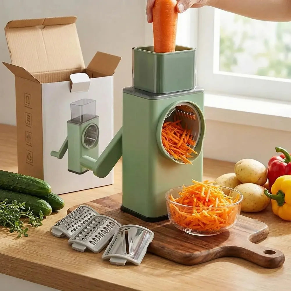 Manual rotary vegetable grater