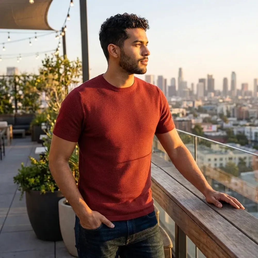Men 4 way strecthable round neck t-shirt