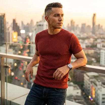 Men 4 way strecthable round neck t-shirt