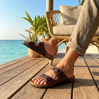 Mens arizona cherry leather slippers - footwear
