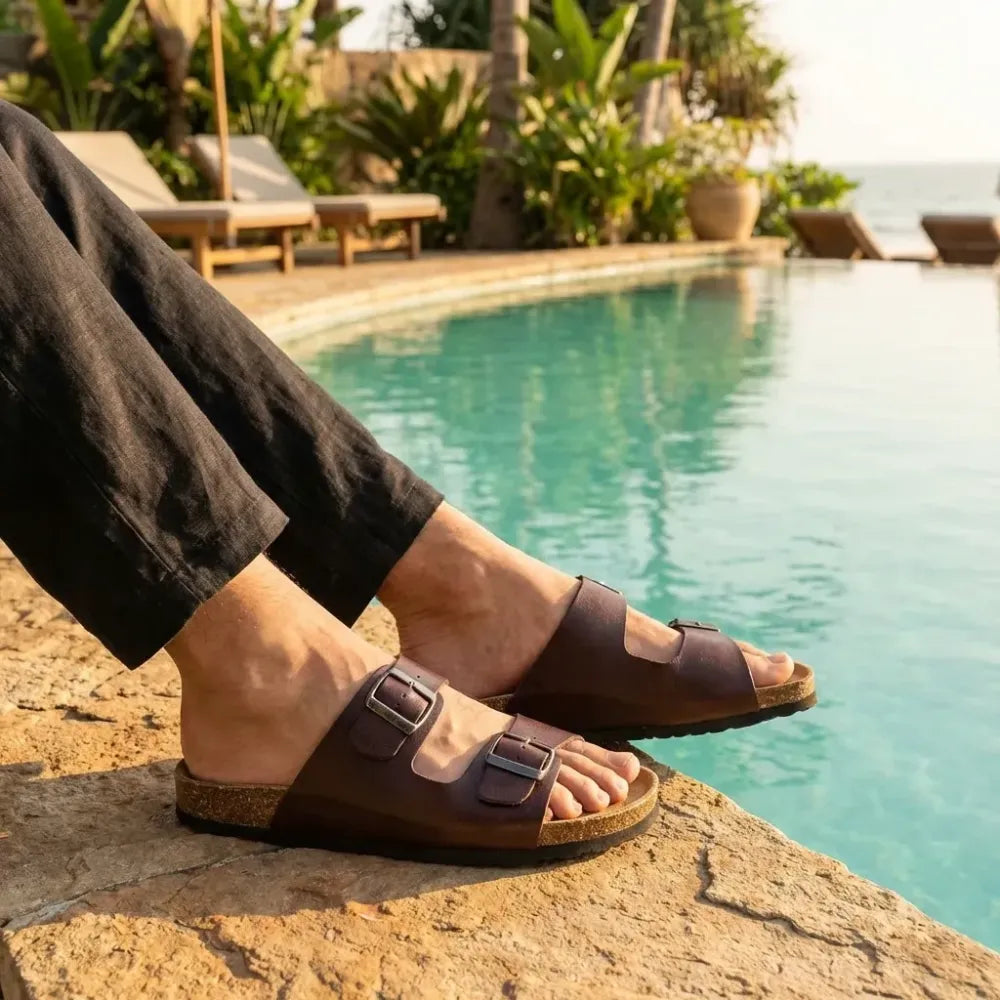 Mens arizona cherry leather slippers - footwear