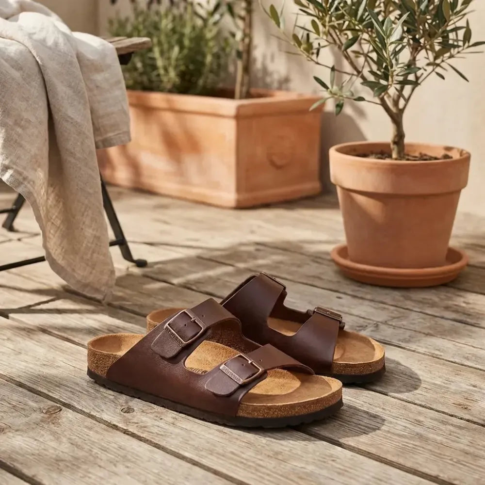Mens arizona cherry leather slippers - footwear
