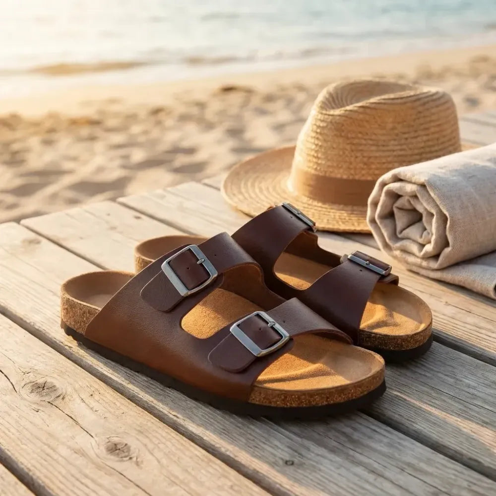 Mens arizona cherry leather slippers - footwear