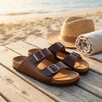 Mens arizona cherry leather slippers - footwear