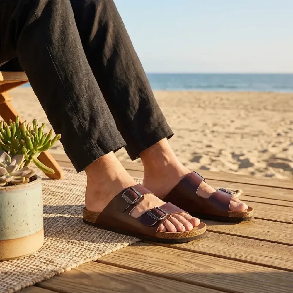Mens arizona cherry leather slippers - footwear
