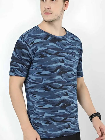 Men's Cotton Printed T-Shirt – Blue